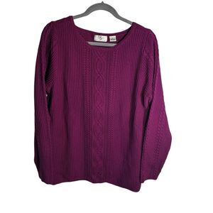 OSO Casuals Women’s Berry Color Crewneck Cable Sweater. Size XL